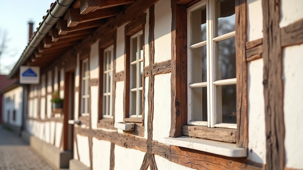 Detail tradičního fachwerku s dřevěnými prvky
